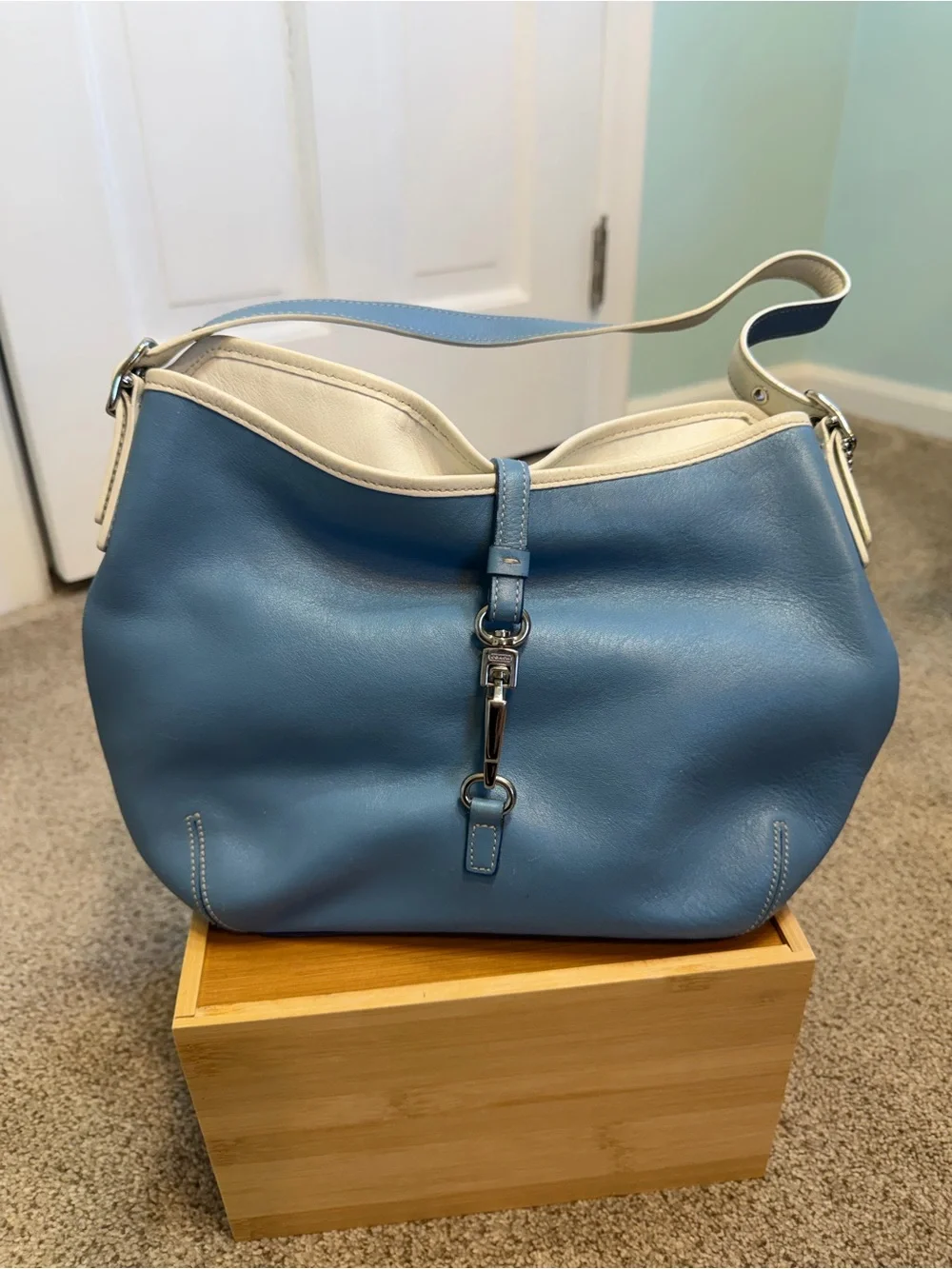Coach Jackie Blue Leather with white  Trim